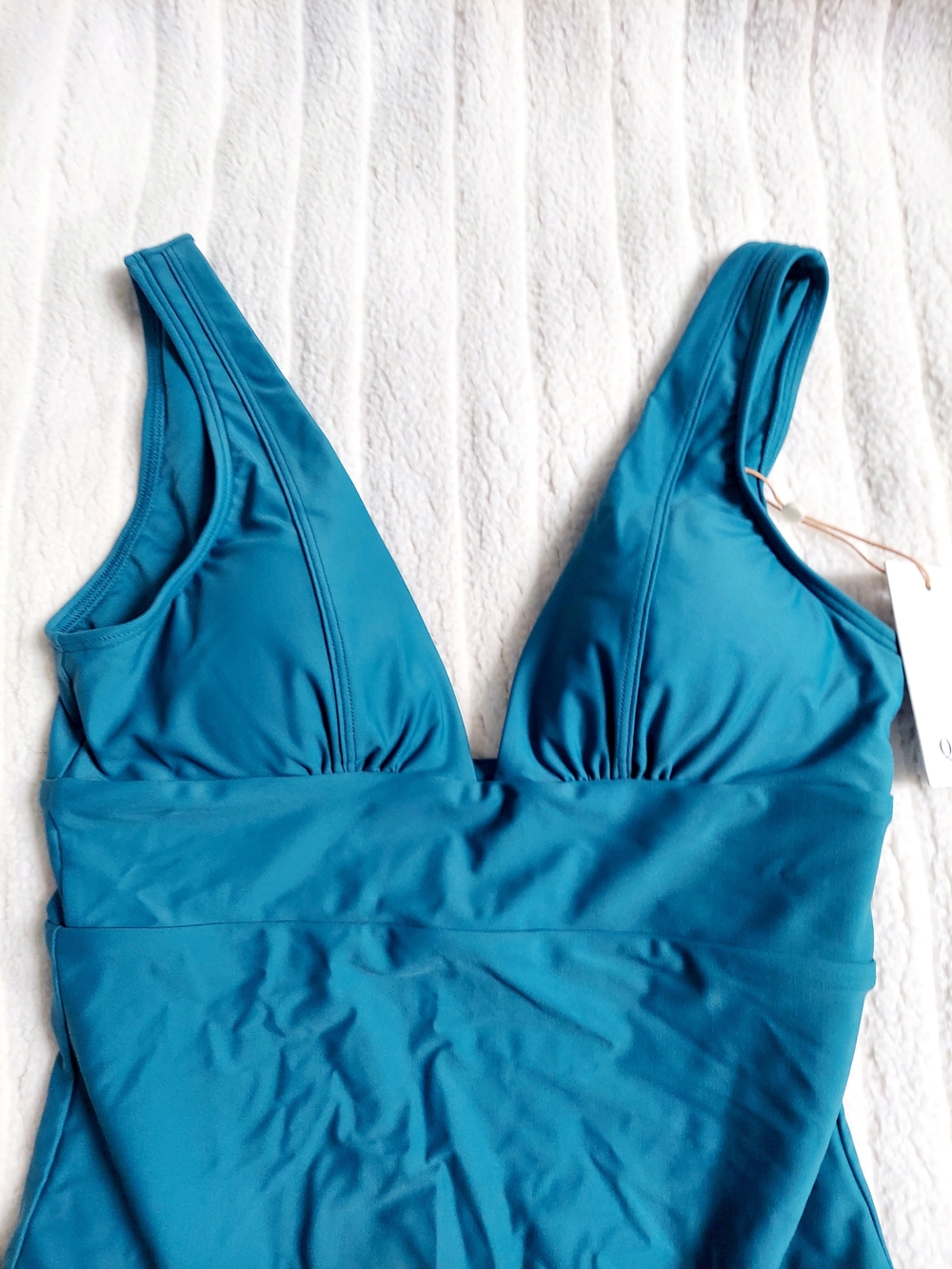 Quince Italian Plunge One Piece Teal V-Neck Swimsuit Women Size Small NWT Travel - Picture 2 of 4